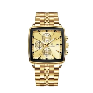 POEDAGAR 866 Business Luxury Stainless Steel Waterproof Watch for Man Full Golden