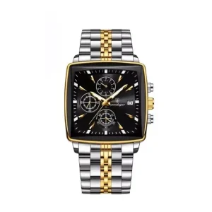 POEDAGAR 866 Business Luxury Stainless Steel Waterproof Watch for Man Silver & Black