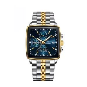 POEDAGAR 866 Business Luxury Stainless Steel Waterproof Watch for Man Silver & Blue