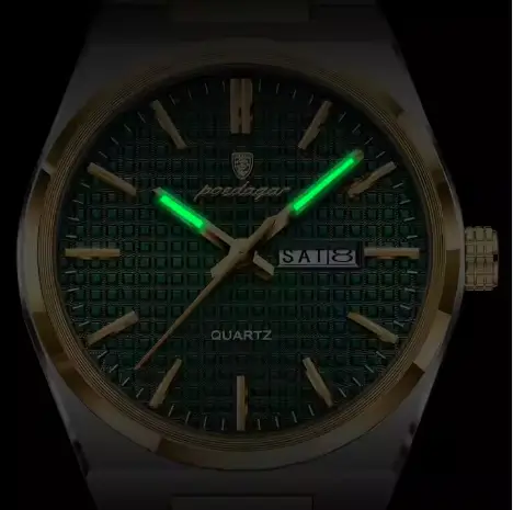 POEDAGAR 874 Business Luxury Waterproof Stainless Steel Men's Watch Golden & Green - Image 3