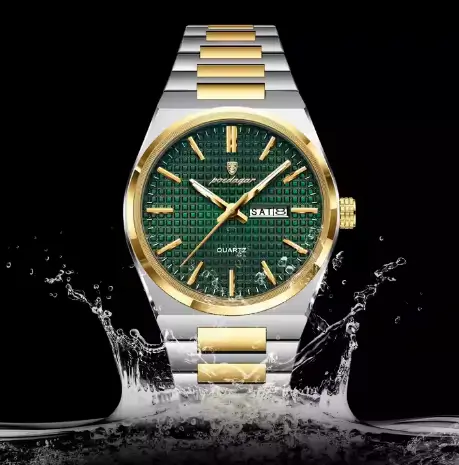 POEDAGAR 874 Business Luxury Waterproof Stainless Steel Men's Watch Golden & Green - Image 4