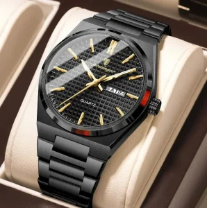 POEDAGAR 874 Business Luxury Waterproof Stainless Steel Men's Watch Full Black