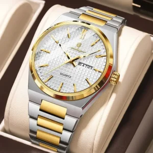 POEDAGAR 874 Business Luxury Waterproof Stainless Steel Men's Watch Golden & White